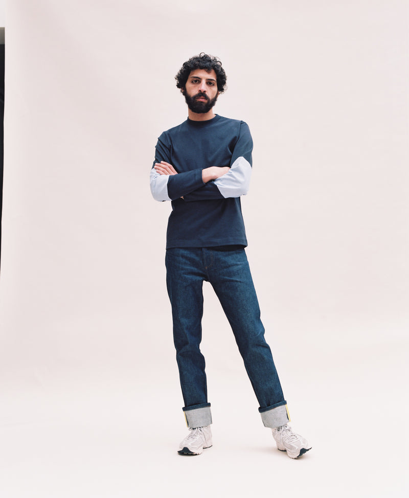 NAVY LONG SLEEVE T-SHIRT WITH PATCH-Verlan