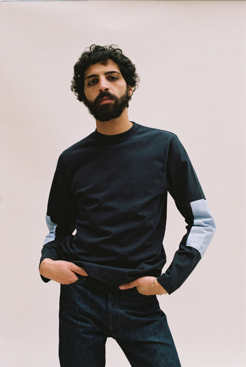NAVY LONG SLEEVE T-SHIRT WITH PATCH-Verlan
